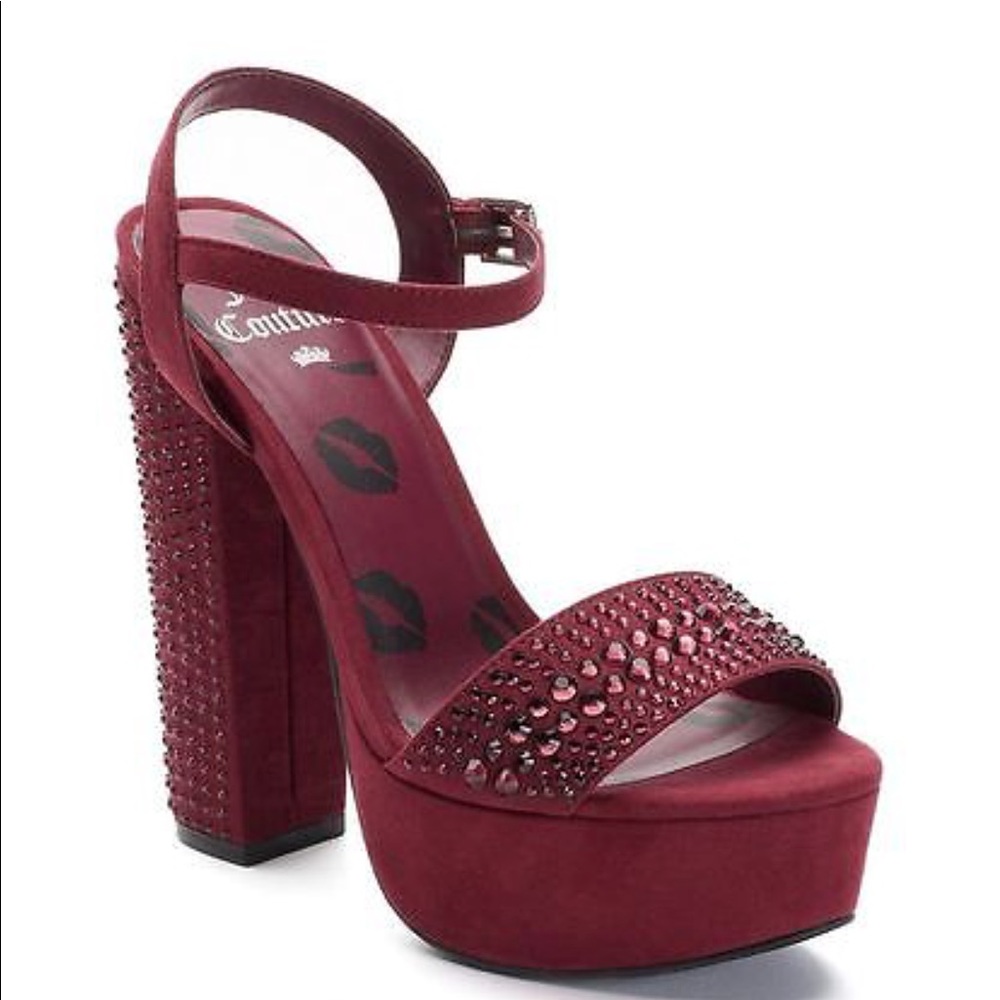 Juicy Couture Trice Wine Rhinestone Platform Heels